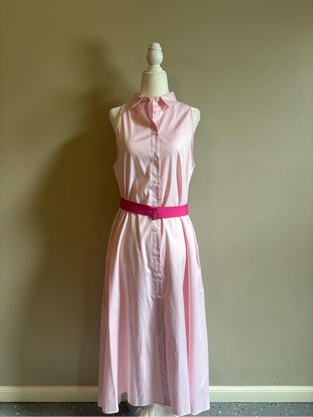 MDS Stripes Pink Sleeveless Dress With Belt- Size Small